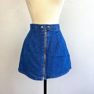 Vintage 80/90s Ellemenno Women Denim Skirt Size 9 Full Front Zip Mini Boho